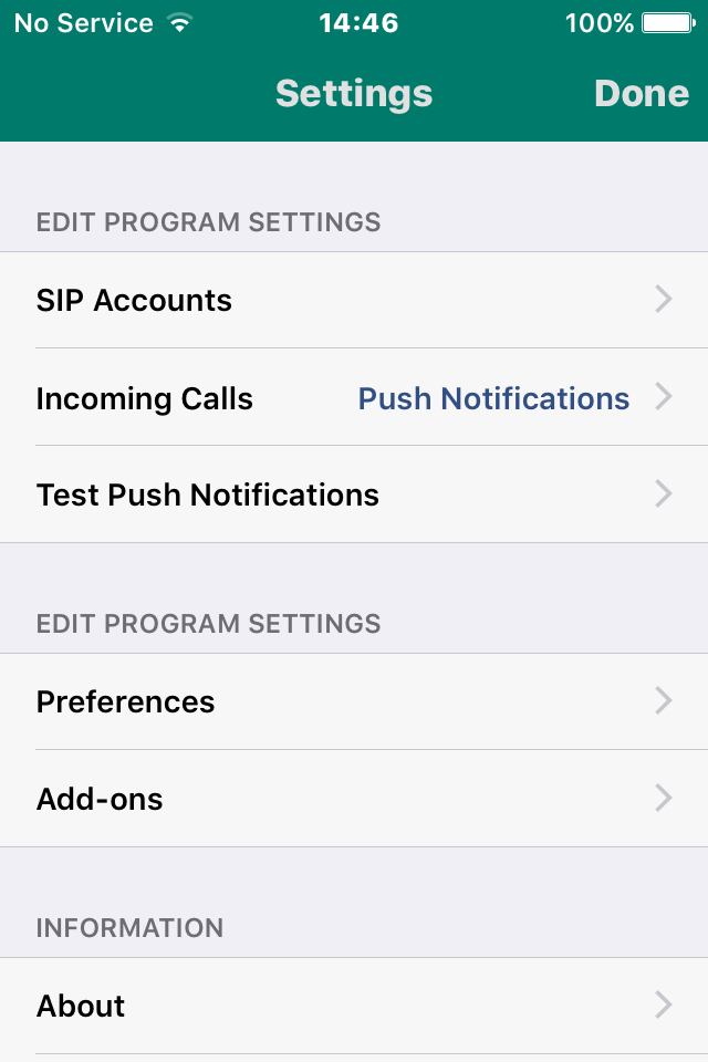 Tap the 'SIP Accounts' button