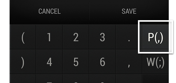 Tap the 'P(,)'button