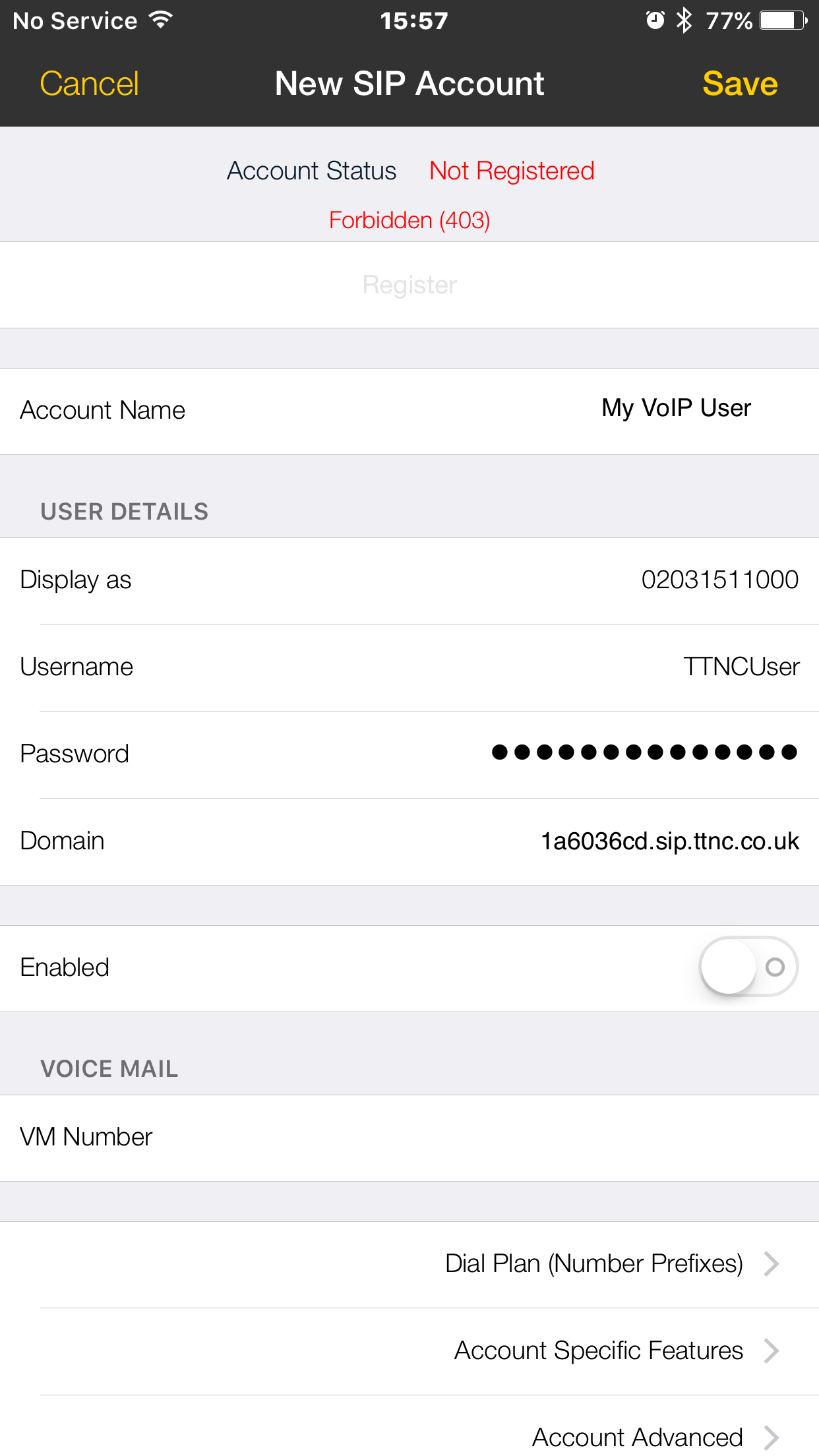 Enter your VoIP User credentials