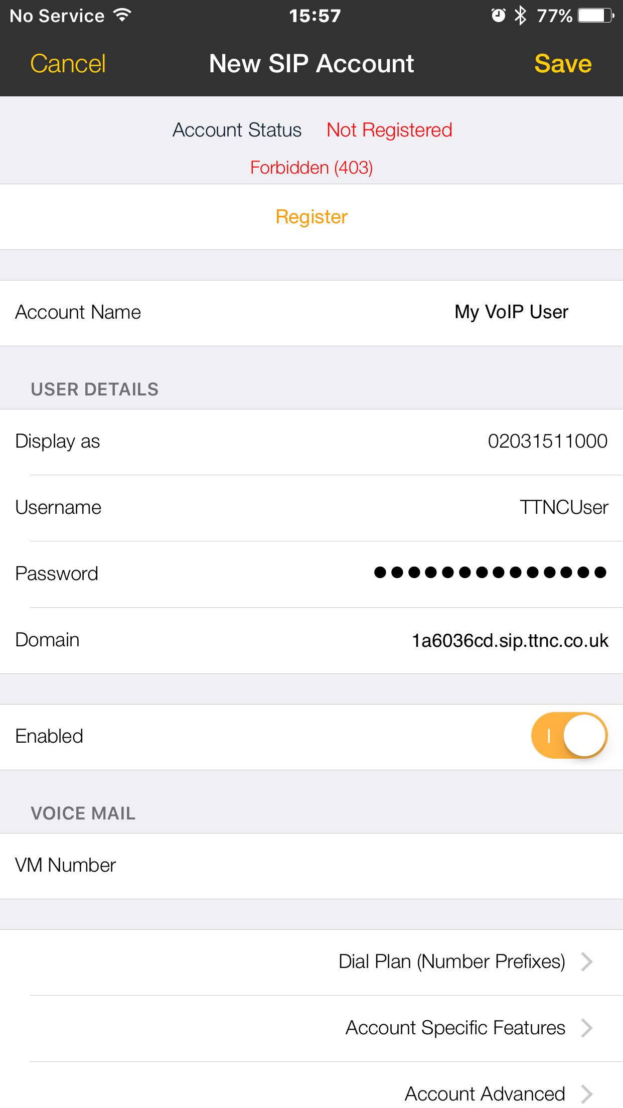 Click register to save the configuration