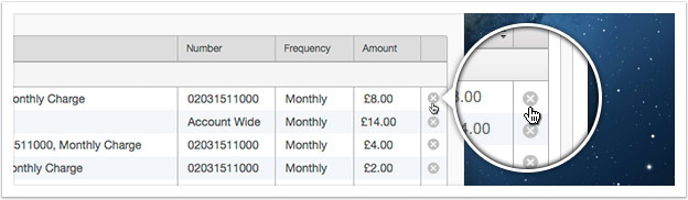 Click the 'delete' icon alongside the item you wish to cancel