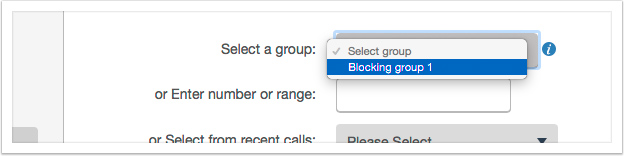 Select a Call Blocking Group when setting up Call Blocking