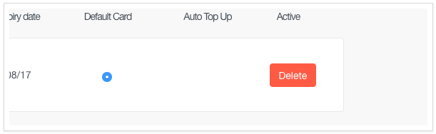 Click the 'Delete' button next to the card