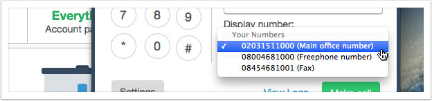 Select the TTNC you want to display when calling out