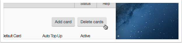 Click the 'Delete cards' button in the table header