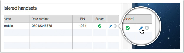 Click the edit icon next to the registered number you want to edit