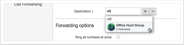 You can type the address name or group name into destination fields