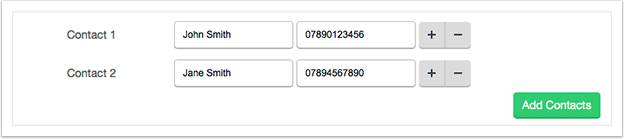 Either a contact name and number in the input boxes