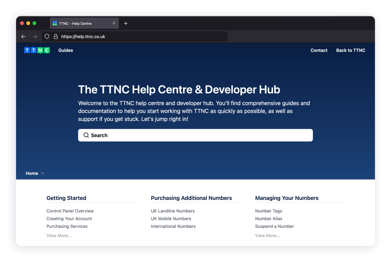 Screenshot of Help Center