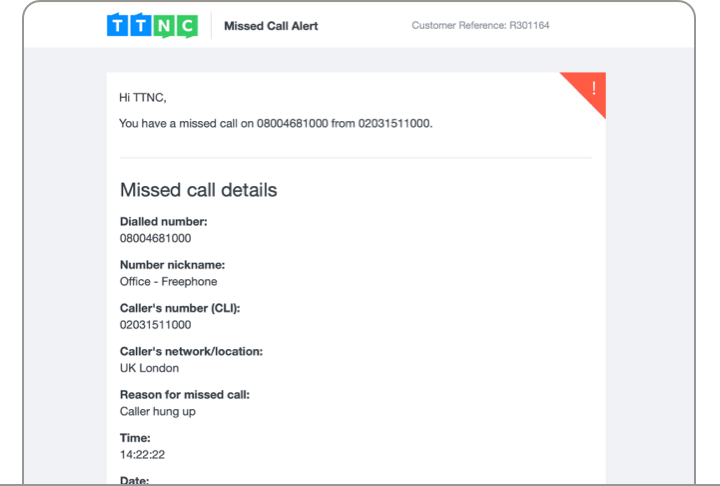 Missed Call email alert