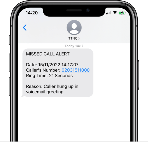 Missed Call SMS alert