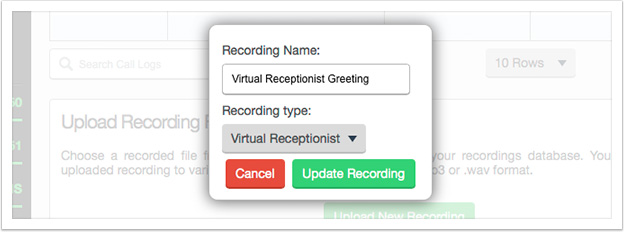 Use the popup box to change the recording's settings