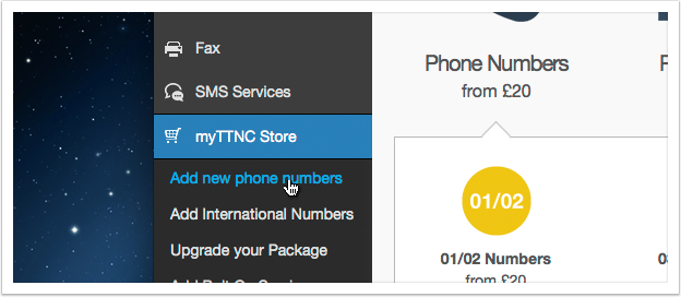 Click 'Add new phone numbers' from the left hand menu
