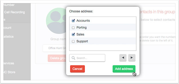 Select the addresses you want to add to the group