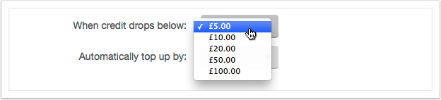 Select an amount to top up by