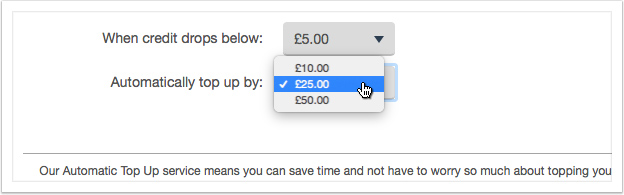 Select a top up amount