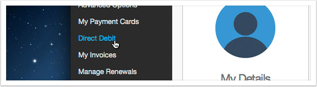 Click the 'Direct Debit' link in the left hand menu