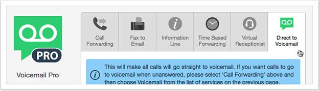 Select 'Direct to Voicemail' from the tabs