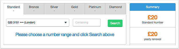 Use the drop down to select a number range or area code