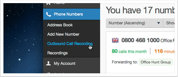 Select 'Outbound Call Recording' from the left hand menu