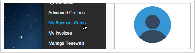 Click the 'My Payment Cards' link in the left hand menu