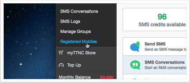 Click the 'Registered Mobiles' link in the left hand menu
