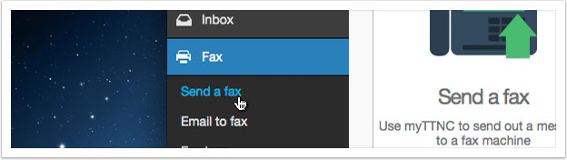 Click the 'Send a fax' link in the left hand menu