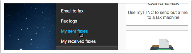 Click either the 'My sent faxes' or 'My received faxes' link in the left hand menu