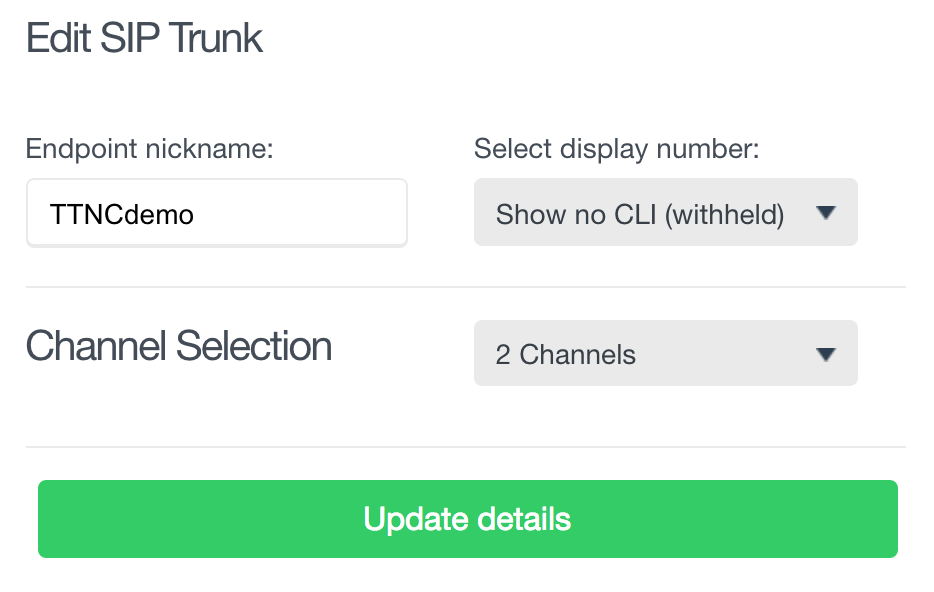 Update Trunk details