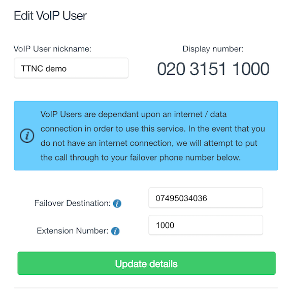 Update VoIP User details