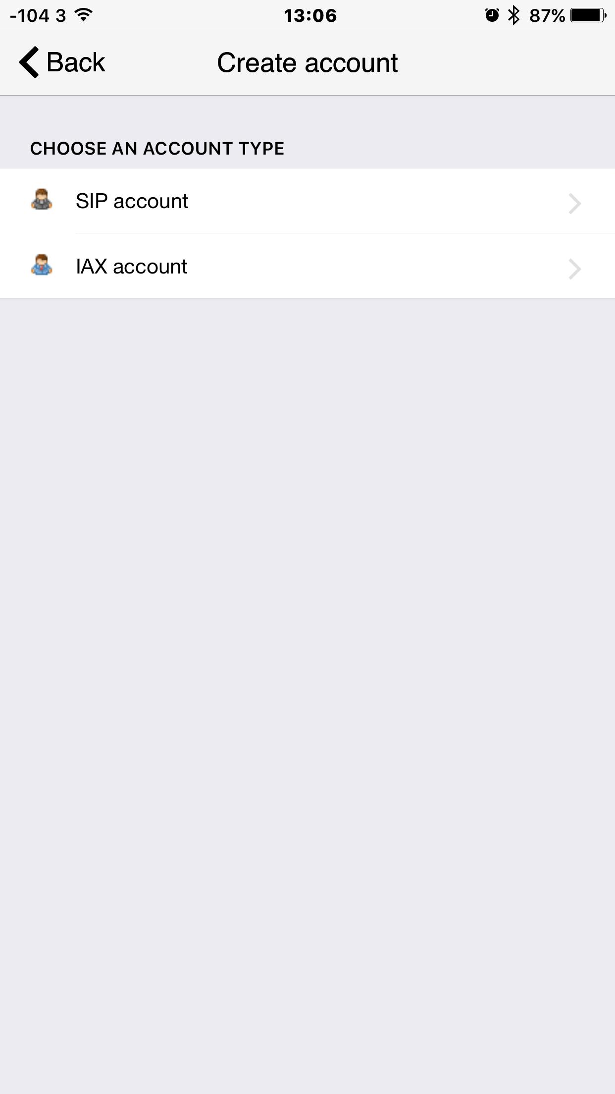Select 'SIP' as the account type